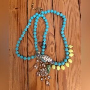 J. Crew Blue and Yellow Beaded Necklace with Embellished Parrot 🦜